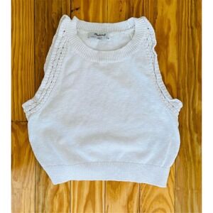 Madewell Women's Ivory Crochet-Trim Crop Sweater‎ Tank Top Size S cropped